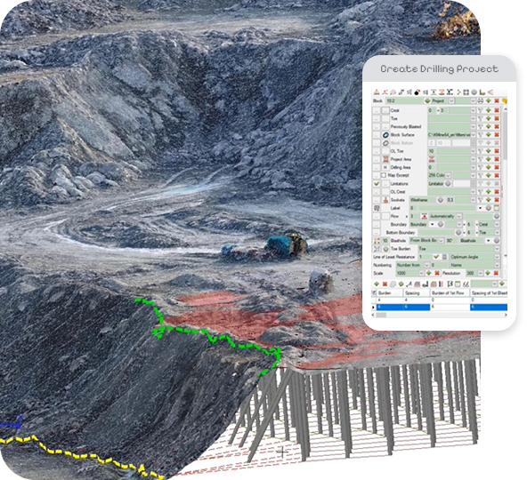 Blasthole drill pattern with staggered arrangement and spacing dimensions